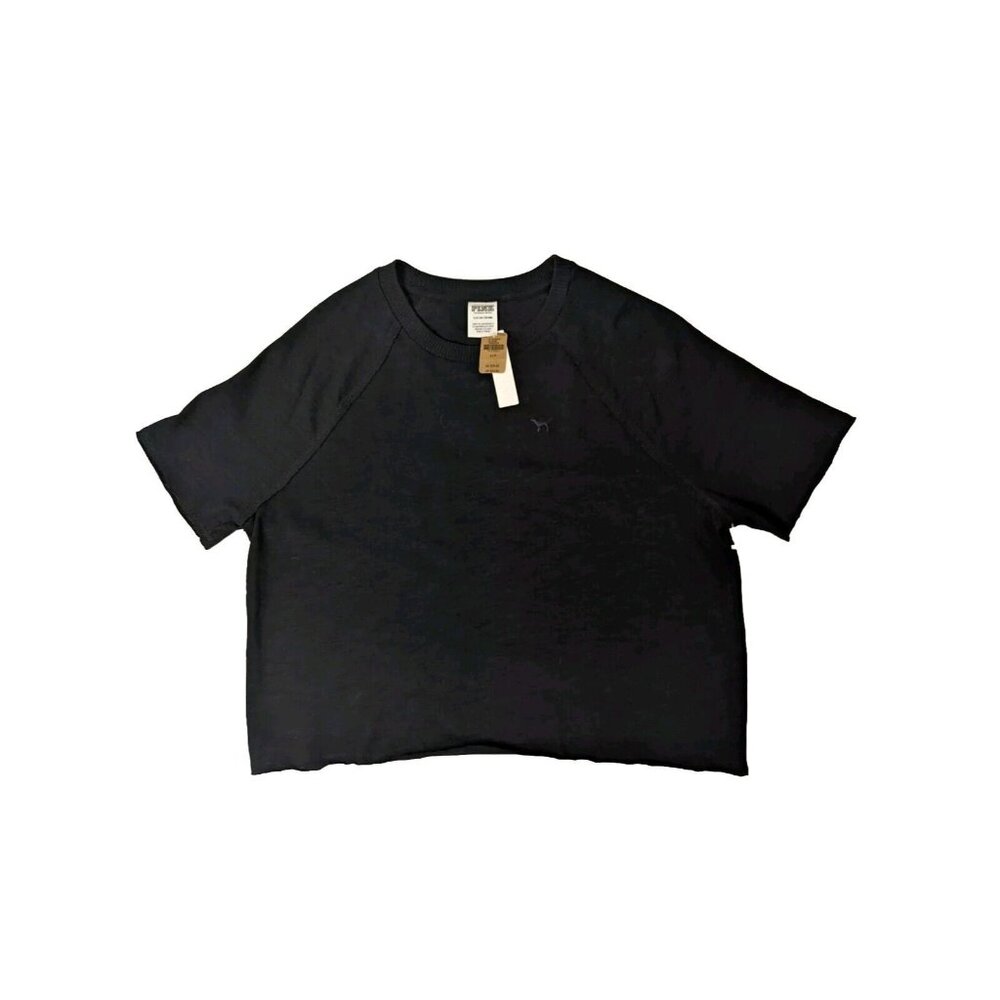 Victoria’s Secret PINK Womens Shirt Crop Small Black Short Sleeve Summer Lounge